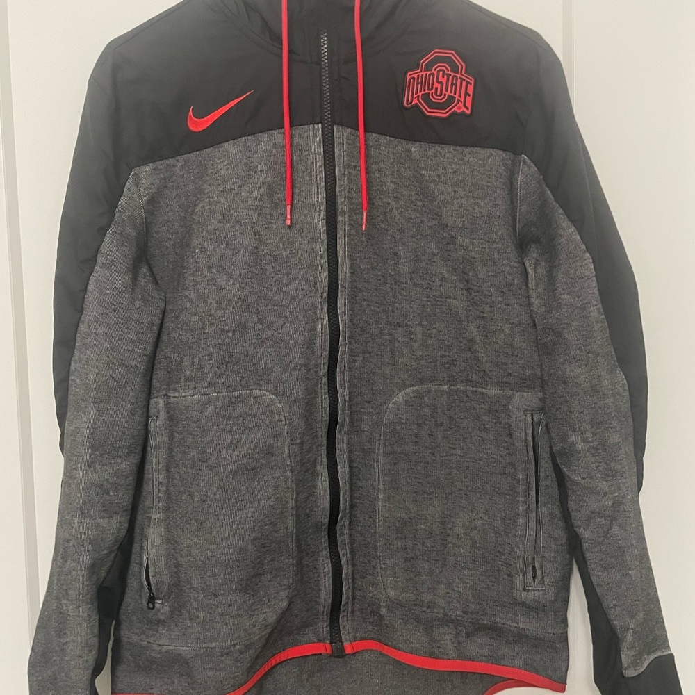 Nike Ohio State OSU Buckeye Full Zip Hoodie - Gray, Black, Scarlet Red - Medium